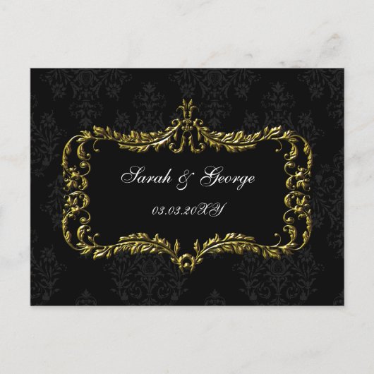 豪華な黒と金ゴールドのダマスクは日付を保存する 案内ポストカード (正面)