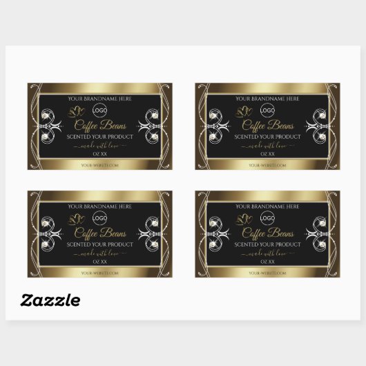 豪華な黒と金ゴールドの製品ラベル宝石ロゴ 長方形シール (シート)