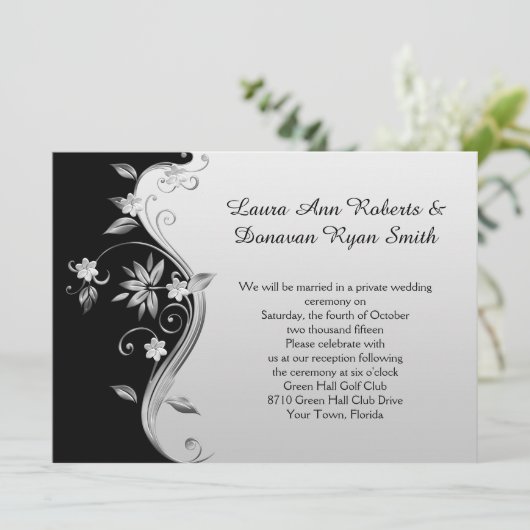 豪華な黒と銀の花のデザイン　受付のみ 招待状 (スタンド正面)