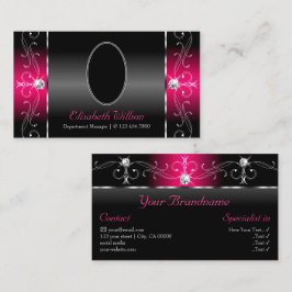 豪華な黒ピンクの四角い宝石と写真 名刺