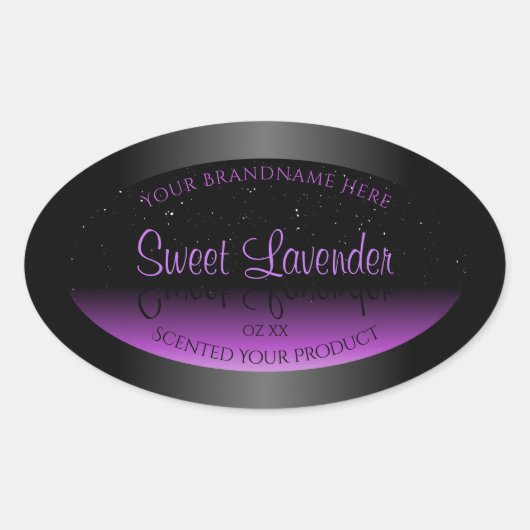 豪華な黒紫色の製品ラベルソフトグリッター 楕円形シール (正面)