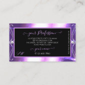 豪華な黒華美紫色のスパークルジュエリーモノグラム 名刺 (裏面)