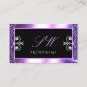 豪華な黒華美紫色のスパークルジュエリーモノグラム 名刺 (正面)