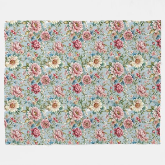 豪華な18世紀インスパイアの繊細な花模様 フリースブランケット (正面(横))