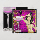 豪華な30歳のピンクゴールドブラック誕生日パーティー 招待状 (正面/裏面)