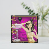 豪華な30歳のピンクゴールドブラック誕生日パーティー 招待状 (スタンド正面)