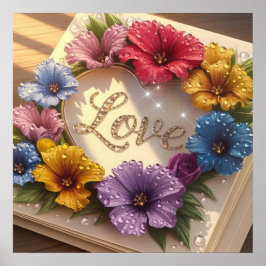 豪華な3Dグリーティングカードとフローラデザイン ポスター