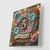 豪華な5周年結婚記念日 スクエア壁時計 (傾斜)