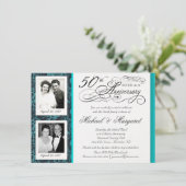 豪華な50周年記念招待状 - 青いダマスク 招待状 (スタンド正面)