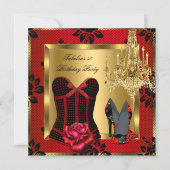 豪華な50周年 赤いヒールのシャンデリア ローズレース コルセット 招待状 (正面)