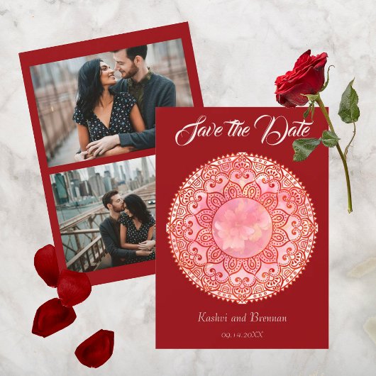 豪華なMehndi結婚式の日付カードを保存 セーブザデート