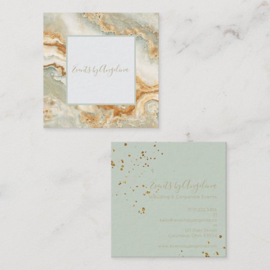 豪華なSeafoamの緑のティール（緑がかった色）及び金ゴールドの瑪瑙の名刺 スクエア名刺 (正面/裏面)