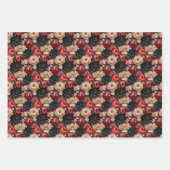 豪華にミュートされた色の花の赤いネイビークリーム ラッピングペーパーシート (正面2)