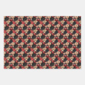 豪華にミュートされた色の花の赤いネイビークリーム ラッピングペーパーシート (正面)