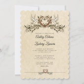 豪華アートデコ　２羽の鳩/ハート　結婚式招待状 招待状 (正面)