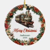 豪華エレガントなクリスマスリースヴィンテージ列車 セラミックオーナメント (裏面)