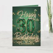 豪華エレガントなグリーンと金ゴールド30歳の誕生日 カード (正面)