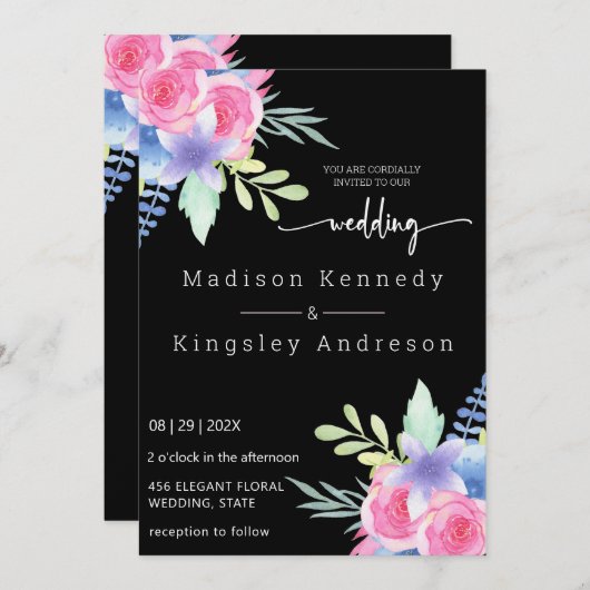 豪華エレガントなシンプルフローラ 招待状 (正面/裏面)