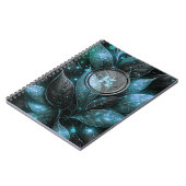 豪華エレガントなティール（緑がかった色）黒い白熱［赤熱］光を放つ葉 ノートブック (左側)