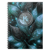豪華エレガントなティール（緑がかった色）黒い白熱［赤熱］光を放つ葉 ノートブック (正面)