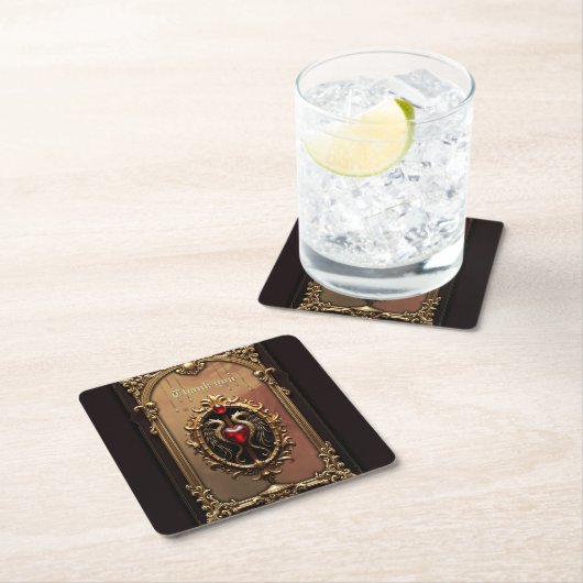 豪華エレガントなハートエンブレム。 スクエアペーパーコースター (インサイチュ)