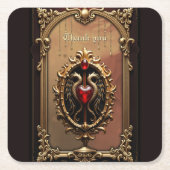 豪華エレガントなハートエンブレム。 スクエアペーパーコースター (正面)