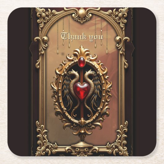 豪華エレガントなハートエンブレム。 スクエアペーパーコースター (正面)