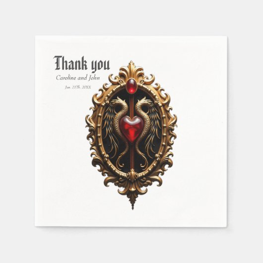豪華エレガントなハートエンブレム。 スタンダードカクテルナプキン (正面)