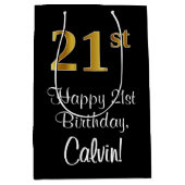 豪華エレガントなフェイク金ゴールド21歳の誕生日 ミディアムペーパーバッグ (正面)