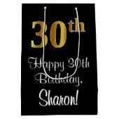 豪華エレガントなフェイク金ゴールド30歳の誕生日 ミディアムペーパーバッグ (裏面)