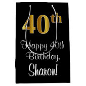 豪華エレガントなフェイク金ゴールド40歳の誕生日 ミディアムペーパーバッグ (正面)