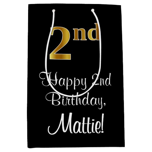 豪華エレガントなフェイク金ゴールド ミディアムペーパーバッグ (正面)