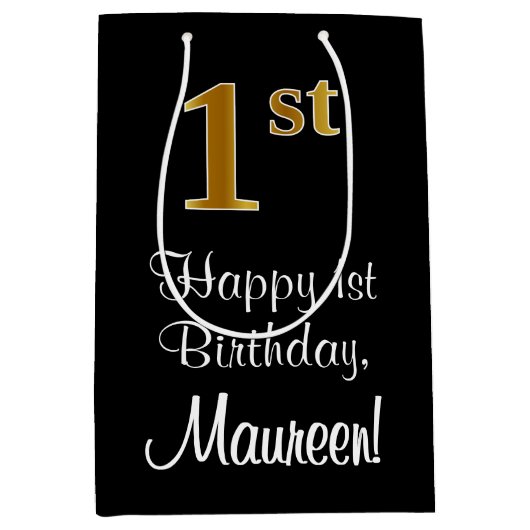 豪華エレガントなフェイク金ゴールド ミディアムペーパーバッグ (正面)