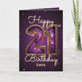 豪華エレガントな紫と金ゴールド21歳の誕生日 カード (正面)