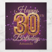 豪華エレガントな紫と金ゴールド30歳の誕生日 ワインラベル (シングルラベル)