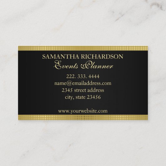 豪華エレガントな黒と金ゴールドの幾何学的メッシュ 名刺 (裏面)
