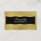 豪華エレガントな黒と金ゴールドの幾何学的メッシュ 名刺 (正面)