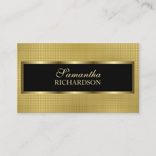 豪華エレガントな黒と金ゴールドの幾何学的メッシュ 名刺 (正面)