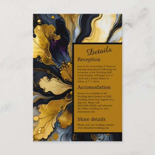 豪華エレガントな黒色の結婚金ゴールド エンクロージャーカード (正面)