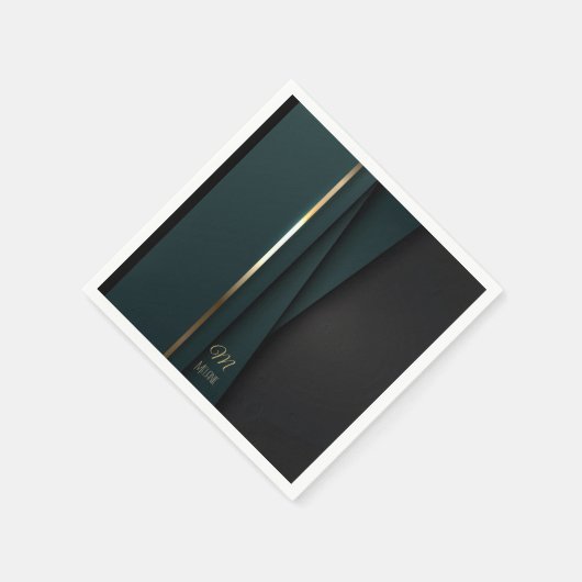 豪華エレガントダークグリーン金ゴールドモノグラム名 スタンダードカクテルナプキン (角)