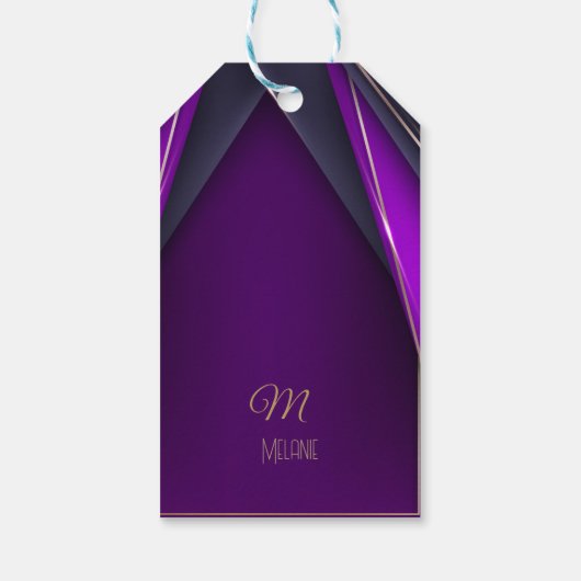 豪華エレガントパープル金ゴールドモノグラムモダングラム ギフトタグ (裏面)