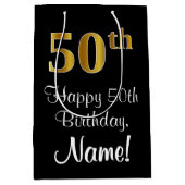 豪華エレガント、フェイク金ゴールドルック50誕生日 ミディアムペーパーバッグ (正面)