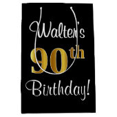 豪華エレガント, フェイク金ゴールドルック90誕生日 ミディアムペーパーバッグ (正面)