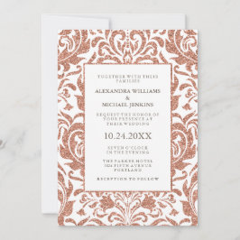 豪華エレガント 偽のローズゴールド グリッター ダマスク ウェディング 招待状