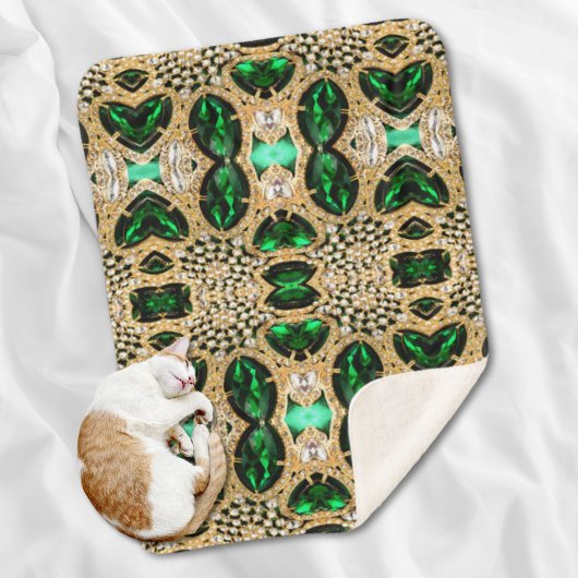 豪華ガーリーな高級金ゴールドエメラルドグリーンラインストーン シェルパブランケット