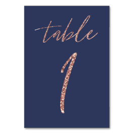 豪華グリッター ローズゴールドとブルーのウェディング テーブルナンバー