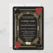 豪華ゴールドのアートデコカジノQRコードポーカーウェディング 招待状 (正面)