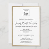 豪華ゴールドのフェイクフォイルを使用したロゴ ワークショップのガライベント 招待状 (正面)