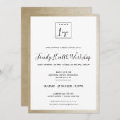 豪華ゴールドのフェイクフォイルを使用したロゴ ワークショップのガライベント 招待状 (正面/裏面)