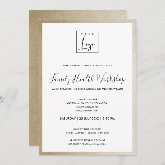 豪華ゴールドの偽造箔があなたのロゴを輝かせる ワークショップのガライベント 招待状 (正面/裏面)